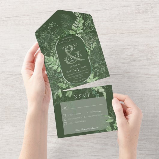Rustieke varen Green Foliage Emerald Dinner All In One Uitnodiging (Afscheurbaar)