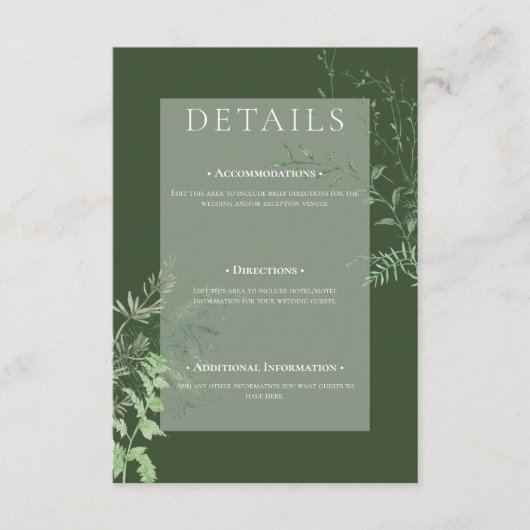 Rustieke varen groen gebladerte smaragd groen Deta Informatiekaartje (Voorkant)