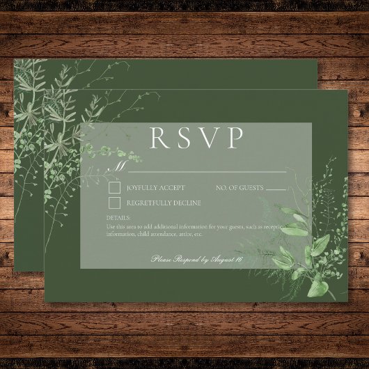 Rustieke varen groen gebladerte smaragd groen geen RSVP kaartje