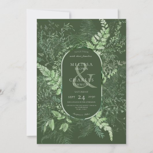 Rustieke varen groen gebladerte smaragdgroen kaart (Voorkant)