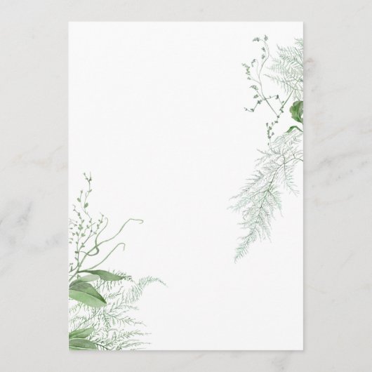 Rustieke varen groen gebladerte witte bruiloft menu (Achterkant)