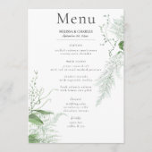 Rustieke varen groen gebladerte witte bruiloft menu (Voorkant)