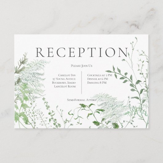 Rustieke varen groen gebladerte witte bruiloft rec informatiekaartje (Voorkant)
