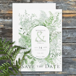 Rustieke varen groen gebladerte witte bruiloft save the date
