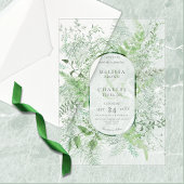 Rustieke varen groen gebladerte witte bruiloft vellum uitnodigingen