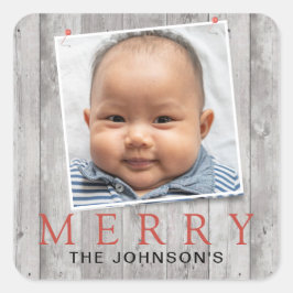 Rustieke vastgepinde foto vrolijke feestdagen vierkante sticker