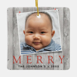 Rustieke vastgezette foto's Vrolijke vakantie Keramisch Ornament