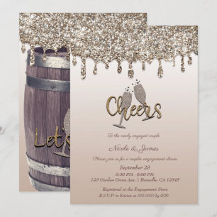 Rustieke vat glamour glittersluier verlovingsfeest kaart