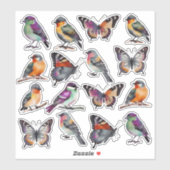 Rustieke veelkleurige Waterverf Vogels en Vlinders Sticker (Vel)