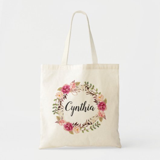 Rustieke Veer Boho Bloemen Krans Bruidsmeisje Tote Bag (Voorkant)