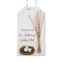 Rustieke veer Haar Nest Eggs Baby shower Favor Tag
