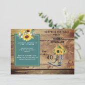 Rustieke veertigste verjaardag zonnebloem partij kaart (Staand voorkant)