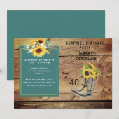 Rustieke veertigste verjaardag zonnebloem partij kaart (Voorkant / Achterkant)