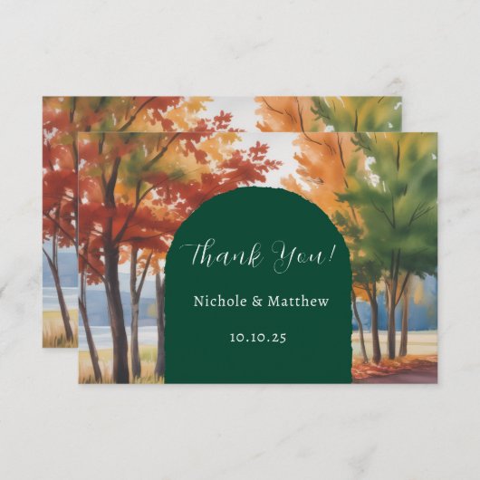 Rustieke verandering van de bladeren bruiloft bedankkaart (Voorkant / Achterkant)