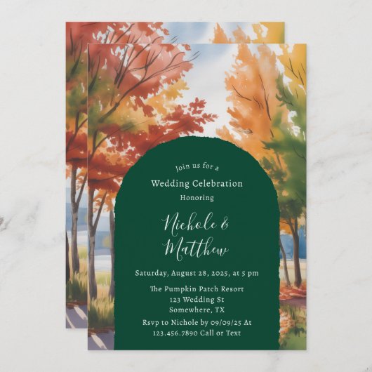 Rustieke verandering van de bladeren bruiloft kaart (Voorkant / Achterkant)