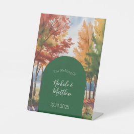 Rustieke verandering van de bladeren bruiloft reclamebord met voetstuk
