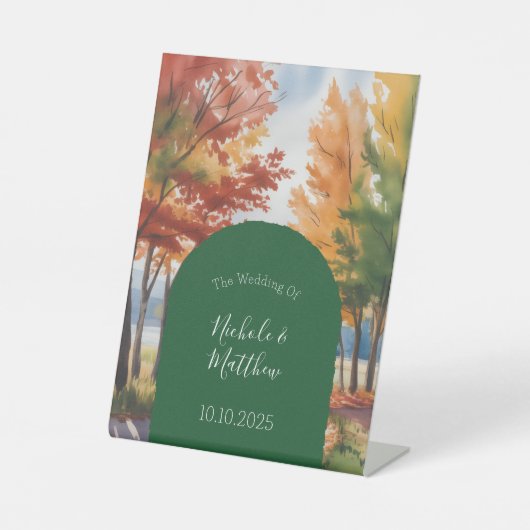 Rustieke verandering van de bladeren bruiloft reclamebord met voetstuk (Voorkant)