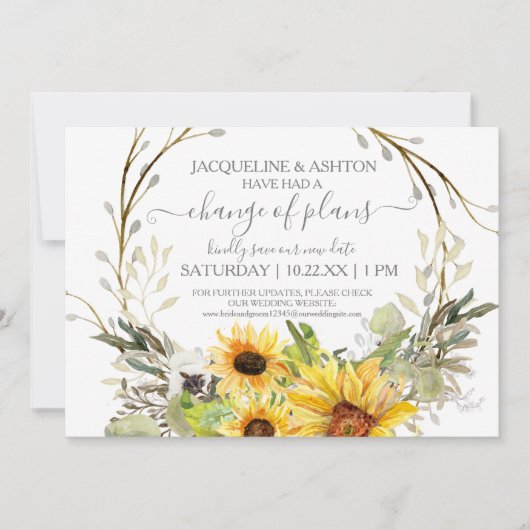 Rustieke Verandering van Plannen Script Zonnebloem Kaart (Voorkant)
