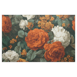 Rustieke Verbrand Oranje Groen Krachtig Bloemmotie Stof