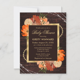 Rustieke Verbrande Oranje Herfst Bloemen Baby Show Briefkaart