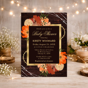 Rustieke Verbrande Oranje Herfst Bloemen Baby Show Kaart