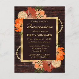 Rustieke Verbrande Oranje Herfstbloemen Quinceaner Briefkaart