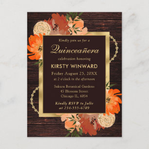 Rustieke Verbrande Oranje Herfstbloemen Quinceaner Briefkaart