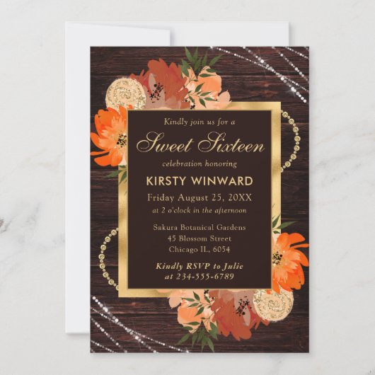 Rustieke verbrande oranje herfstbloemen Sweet Sixt Kaart (Voorkant)