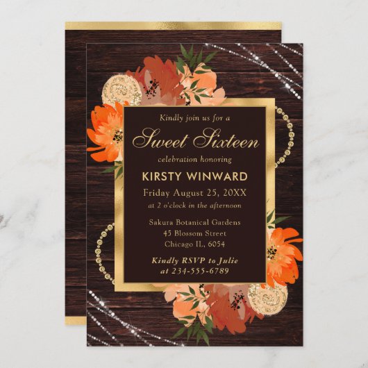 Rustieke verbrande oranje herfstbloemen Sweet Sixt Kaart (Voorkant / Achterkant)