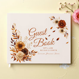 Rustieke verbrande sienna beige herfstbladeren bru gastenboek