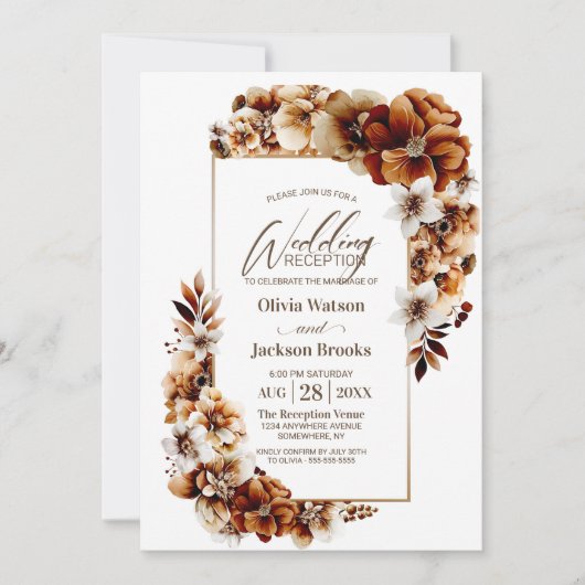 Rustieke verbrande Sinaasappel Bloemen bruiloft re Kaart (Voorkant)