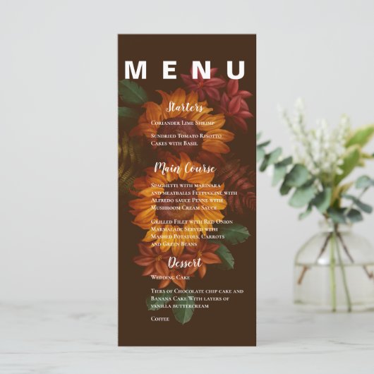 rustieke verbrande Sinaasappel bloemenbruiloft Menu (Staand voorkant)