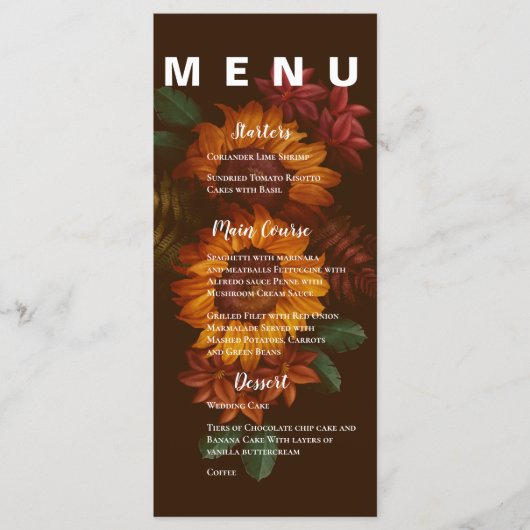 rustieke verbrande Sinaasappel bloemenbruiloft Menu (Voorkant)