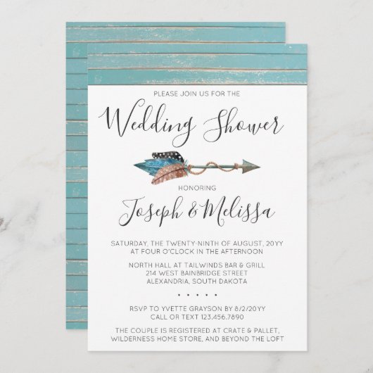 rustieke veren pijl bruiloft douche uitnodiging (Voorkant / Achterkant)