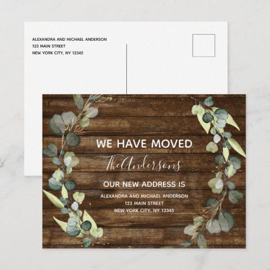 Rustieke Verhuisaankondiging Eucalyptus Greenery Aankondigingskaart (Voorkant / Achterkant)