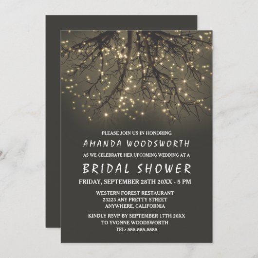 Rustieke verlichte boom bruids douche uitnodiginge kaart (Voorkant / Achterkant)
