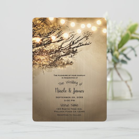 Rustieke verlichte boom takken & verlichting bruil kaart (Staand voorkant)