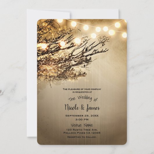 Rustieke verlichte boom takken & verlichting bruil kaart (Voorkant)