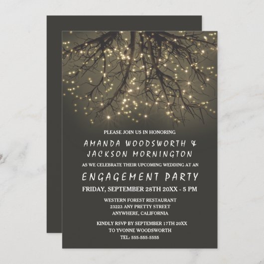 Rustieke verlichte boom verlovingsfeestuitnodiging kaart (Voorkant / Achterkant)