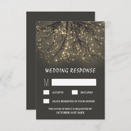 Rustieke verlichte boomtak bruiloft RSVP-Kaarten RSVP Kaartje (Voorkant / Achterkant)