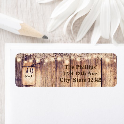 Rustieke verlichte Mason Jars Daisies & Lace bruil Etiket (Insitu)