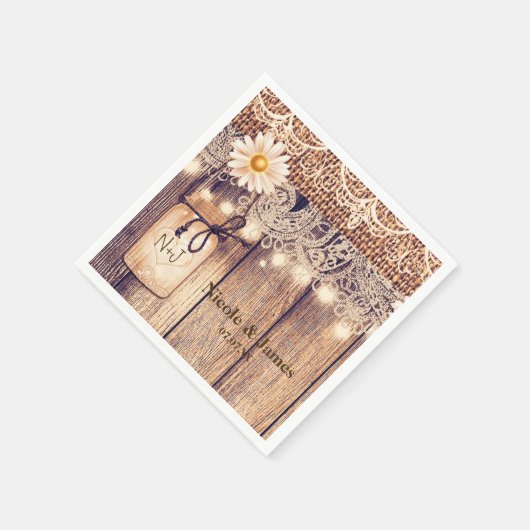 Rustieke verlichte Mason Jars Daisies & Lace bruil Servetten (Hoek)