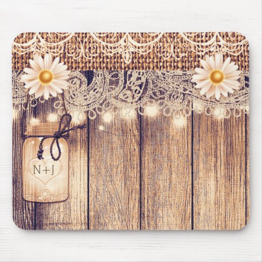 Rustieke verlichte Mason Jars Daisies & Lace Compu Muismat (Voorkant)