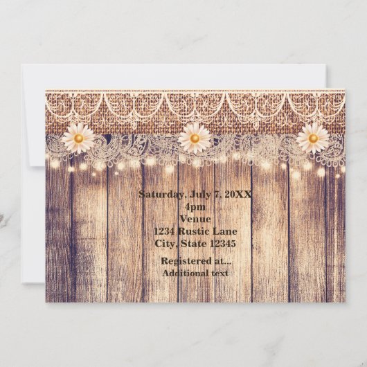 Rustieke verlichte metseljars met madeliefjes brui kaart (Achterkant)