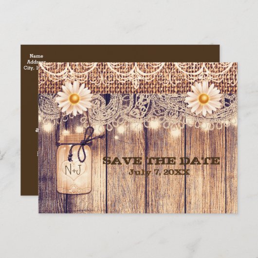 Rustieke verlichte metselwerkpot & Madeliefjes Sav Aankondigingskaart (Voorkant / Achterkant)