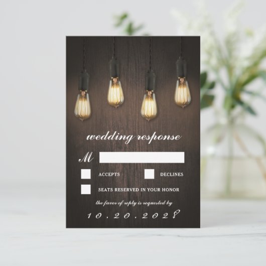  rustieke verlichting chique bruiloft RSVP Kaarten (Staand voorkant)