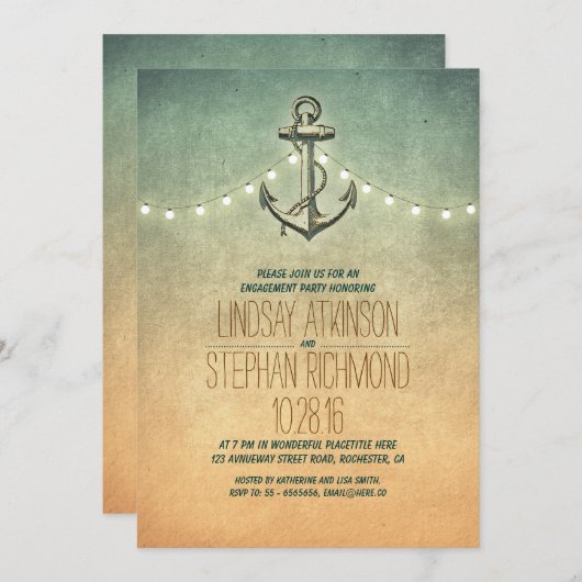 Rustieke verlichting nautische verlovingsfeest uit kaart (Voorkant / Achterkant)