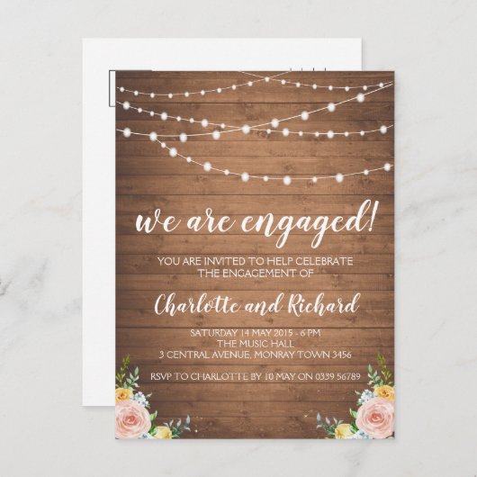 Rustieke verlovingsaankondiging feest kaart (Voorkant / Achterkant)