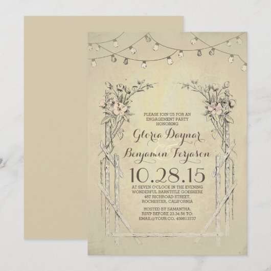 rustieke verlovingsfeestuitnodiging kaart (Voorkant / Achterkant)