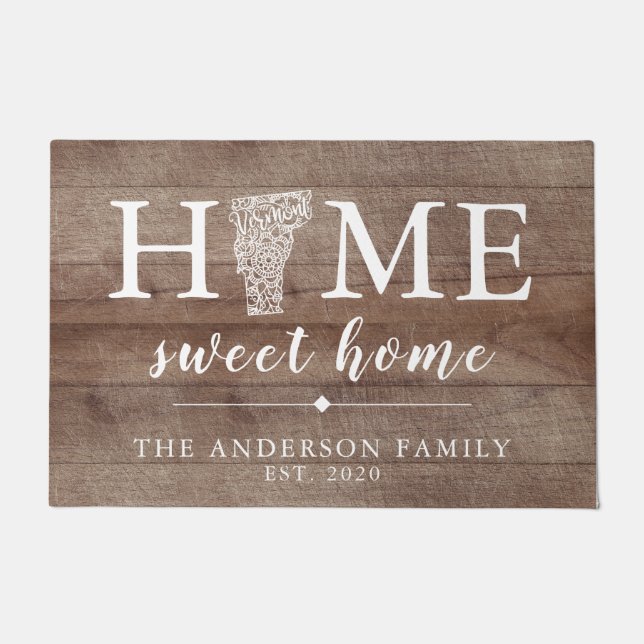 Rustieke VERMONT gepersonaliseerde staat Deurmat (Voorkant)